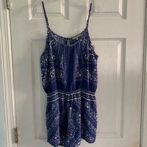 Charlotte Russe Blue Romper with White Designs